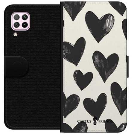Kompatibelt Lommeboketui til Huawei Huawei P40 lite Cactus and Friends - Bold Black Love Pattern