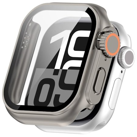 Apple Watch Series 10 42mm beskyttelsesetui Instant Transformation Ultra 2 Hard Bumpresistent Smartwatch Cover med hærdet glas skærmfilm - Titanium