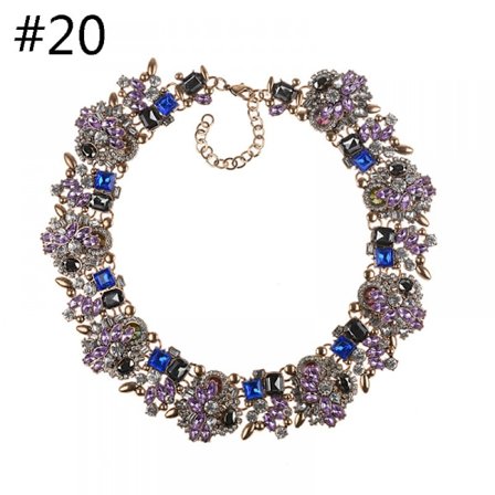 Lila Halsband med Kristall Strass, Vintage Grov Kedja Choker Krage Bib Statement Halsband Mode Smycken Halsband för Kvinnor