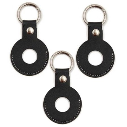 3-Pack Apple Airtag Fodral Svart PU Skinn Läder