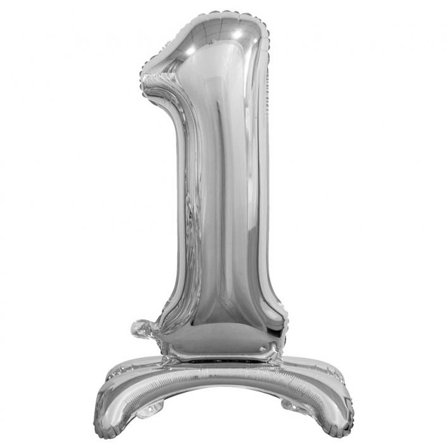 Stående Talballon Sølv 74cm "0-9" Ciffer 1