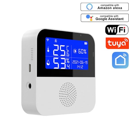 WiFi temperatur- og fugtighedsmåler, trådløs digital termometer hygrometer med LCD-display, buzzer-alarm og app-alarm, intelligent temperatur- og 