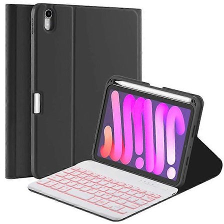 Kompatibelt tangentbord för iPad mini (2021) Avtagbart Magnetiskt Bluetooth-tangentbord Tabletstativfodral med pennhållare och bakgrundsbelysning