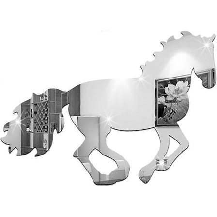 Hest Speil Veggklistremerke - DIY Akryl Kunst Collage Dekor - Sølv