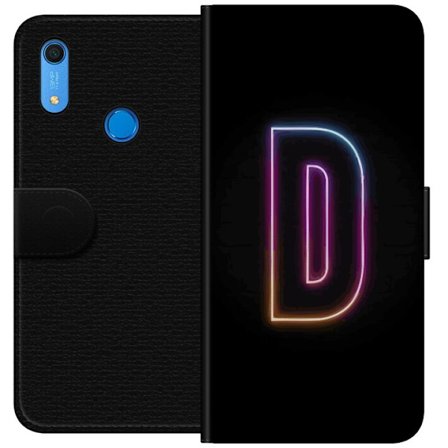 Yhteensopiva Lompakkokotelo Huawei Huawei Y6s (2019) Minimalistinen neonkirjain D väriä vaihtavassa valossa mustaa taustaa vasten modernissa digitaa