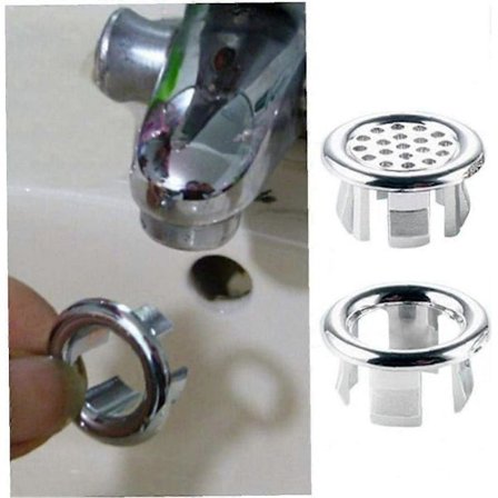 Vask Rund Ring Overløpsdeksel Erstatning Avfallsplugg Filter Baderom Servant Vaskavløp (2 stk, sølv)[D]