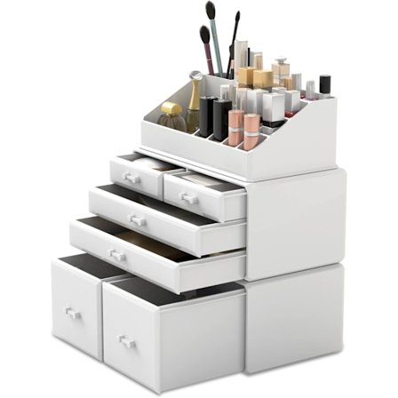 Makeup Organizer 3 delar Kosmetisk förvaringslåda med 7 lådor (Vit)