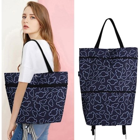 Foldbar Indkøbsvogn med Hjul Foldbar Kvinder Genanvendelig Multifunktionel Indkøbsvogn Rejsetaske Stor Kapacitet