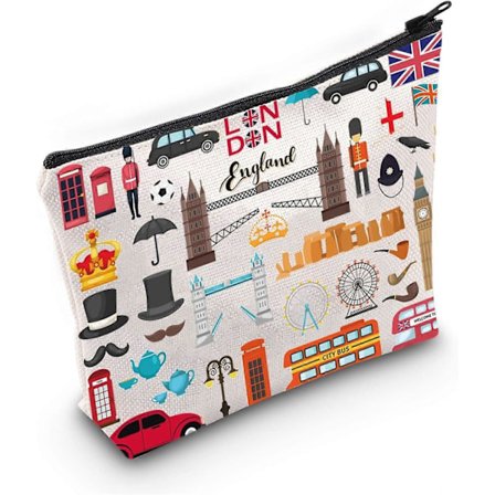 London Reise Gave Britisk Tema Kosmetikkveske England Suvenir Gave Storbritannia Sminke Glidelåsveske, London, Kosmetikkveske