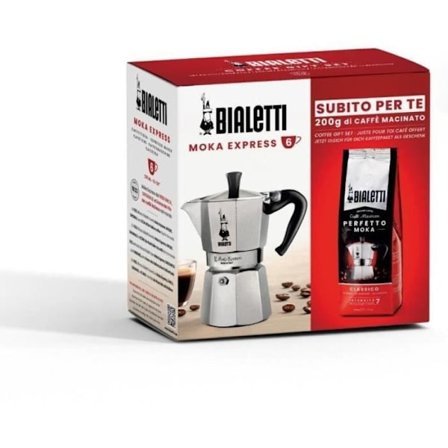 Italiensk kaffebryggare + 1 kaffe Perfetto Moka Classico - BIALETTI - MOKA - 3 koppar - 0,30 L - Förpackning med 250 g - Silver