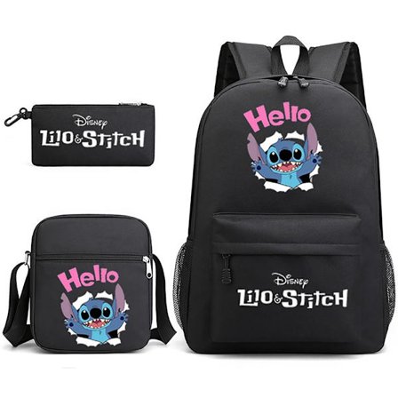 3-delt Set Stitch Ryggsekk Skulderryggsekk Canvas SORT B ​​B