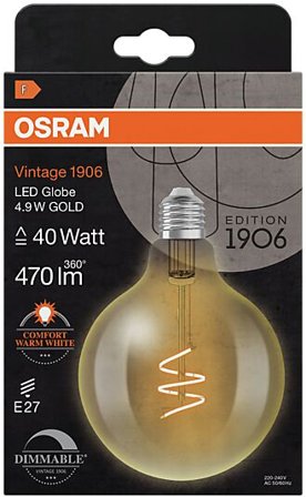 OSRAM Led Dekorasjonspære E27 G95 40 470lm Gold Dim Varmere Lys