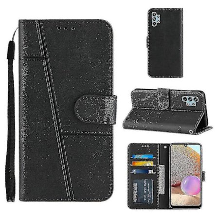 Samsung Galaxy A32 5g Etui Læder Folio Cover Magnetisk Premium Etui Coque - Sort