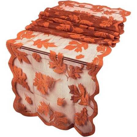 Höstlöpare för matbord Thanksgiving-dekorationer med lönnlöv, skördade spetslöpare