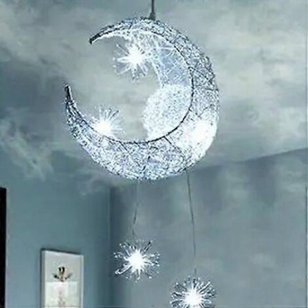 LED-riippuvalaisin, moderni kuu-tähti -muotoinen LED-riippuvalaisin kattokruunu kattovalaisin luova LED-valaisin lapsille lasten makuuhuoneeseen 