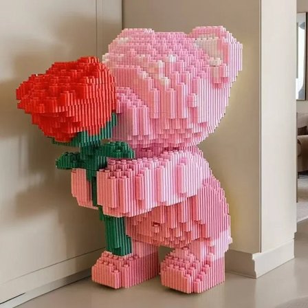 3856-osainen Rakennuspalikkasarja Ruusukarhu, Romanttinen Karhu Pitää Ruusuja, Sopii Lahjaksi, Erinomainen Valinta Pariskunnille ja Vanhemmille