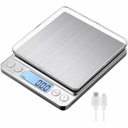 Digitaalinen keittiövaaka USB Ladattava 3kg/0.1g Digitaalinen leivontavaaka, Tarkka elektroninen vaaka Ruostumattomasta teräksestä valmistetut 
