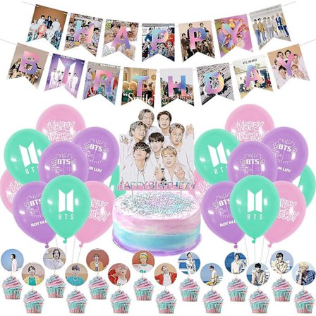 Bts födelsedagsfest dekorationer, Kpop födelsedagsartiklar för Bangtan Boys fans inkluderar Bts grattis på födelsedagen banderoll tårtdekorationer 