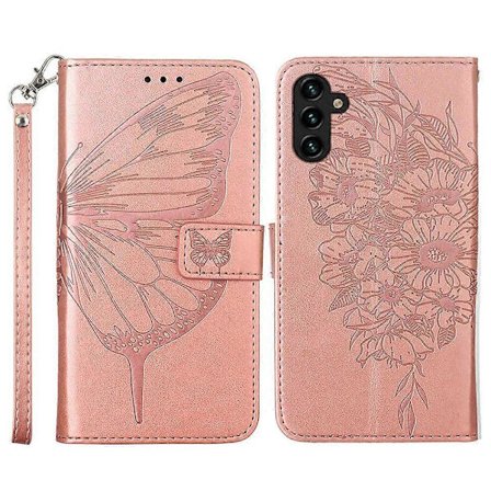 Kompatibel med Samsung Galaxy A54 5G Wallet Case med håndledsrem Sommerfugl Præget Læder Telefon Cover - Dark-lingling}