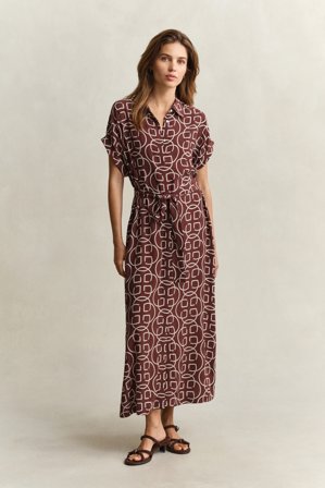 GANT Damen Monogram Kleid mit Flügelärmeln (34) Braun
