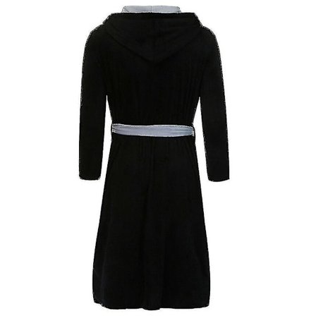 Herr fleece morgonrock med huva Svart