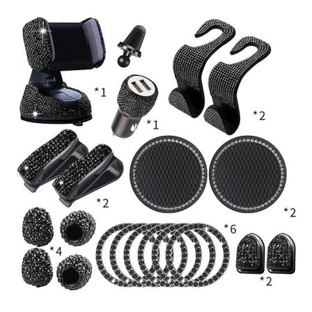 20st Bling Biltillbehör Set Telefonhållare Mount/Pad För Kvinnor Flickor Present Svart