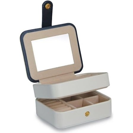 (Hvit) Smykkeskrin - HAVIEANA - Hvit Faux Leather - 2 Lag - 11x9x5.5cm