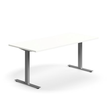 Schreibtisch QBUS, 1800x800 mm, T-Fuß-Gestell, silber/weiß