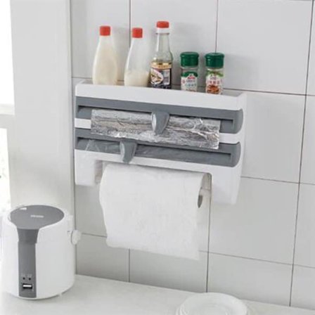 Vägghållare för plastfolie / aluminiumfolie & hushållspapper Vit/Grå