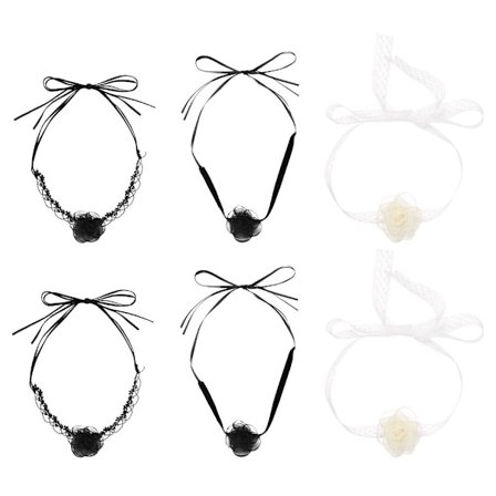 6 stk Camellia Flower Lace-Up Halskjede Choker Black Neck Band