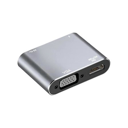 USB C Hub 4-i-1 Dockningsstation med 5Gbps USB 3.0, 4K HD, VGA, 87W PD Laddning för, Laptops, & Mer