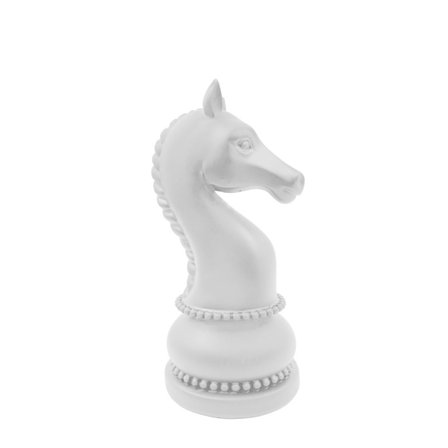 Hvid Polyresin Skakridder Dekoration, 11x10,5x22 cm