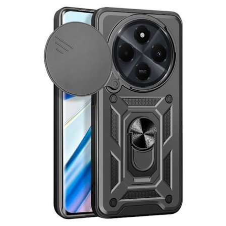 Fodral för Xiaomi Redmi 14C Ring Support Sliding Camera Cover Black