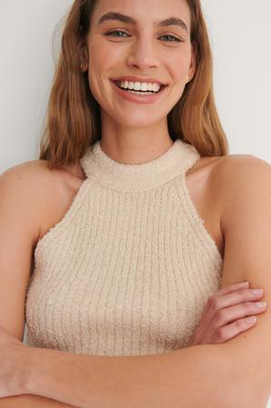 NA-KD Trend Maillot à col montant en maille côtelée recyclé - Débardeurs - Beige - X-Large