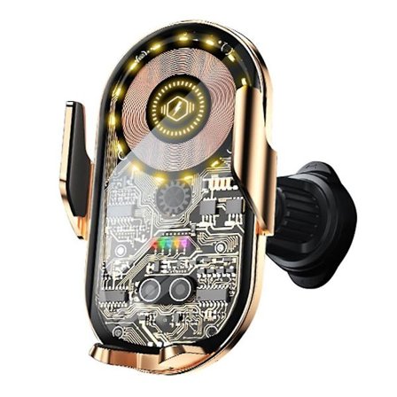 Billadapter för trådlös laddning i bilen, telefonhållare, intelligent induktiv klämma, kreativt transparent telefonfäste