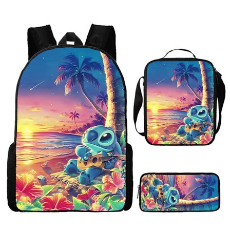 Uusi tyyli sarjakuva Stitch-koulureppu kolmiosainen perus- ja keskikoululaisille