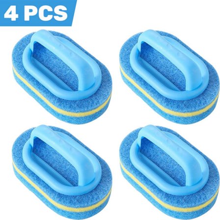 Neliosainen puhdistusharjasetti - sienikahvalla - sininen - 14 x 9 x 7,5 cm - kaksikerroksinen paksuuntettu puhdistusharja