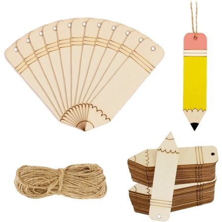 20 st DIY-pyssel Utskärningar i Trä i Form av Penna, Hängande Dekorationer, Tillbaka till Skolan, med Hamparep