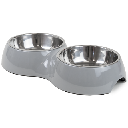 Selected by ZOO - Dobbel matbolle Solid Grey M, 350ml, 33x17,5x6cm - Katt - Matplass og vannfontener for katt - Matbar og stativ - ZOO.no