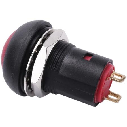 Självspärrande tryckknappsbrytare, vattentät, 12 mm, 2 A, IP67, röd