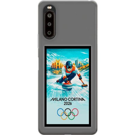 Kompatibel Mobilcover til Sony Xperia 10 II Ishockeyillustration med spillere i bevægelse på isen, Milano Cortina 2026, Milano-landemærker og olympisk