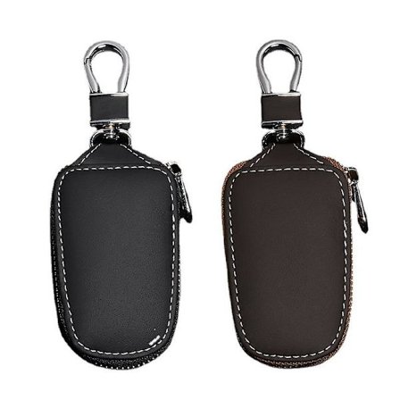 Lykkebringende ægte lædernøgleetui til bil, fjernbetjening til bilnøgleetui i ægte læderpung til mænd med lynlås