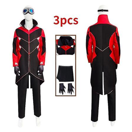 Dr. Eggman Cosplay Takki Housut Puku Miesten Halloween Ivo Robotnik Trench Yhtenäinen Lasit Hanskat Karnevaali Juhla Vaatteet 3pcs xL