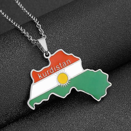 Kurdistan Kort Halskæde Dråbeolie Retro Mænd Og Kvinder Rustfrit Stål Vedhæng Tilbehør Overraskelsesgave Stålfarve