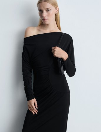 Mango Off-The-Shoulder Ruffled Dress - Black - S