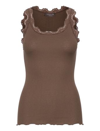 Silk Top W/ Lace Top Ærmeløs Top Brun Rosemunde