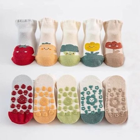 5 par Ikke-Skli Bomulls Sokker Baby Barn 1-2 år