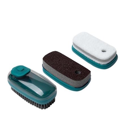 3-i-1 multifunktionel rengøringsbørste med flydende dispenser og udskiftelige hoveder