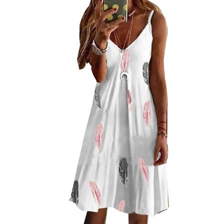 Dam Boho Summer Beach Sundress Dam Blommig V-ringad Strappy