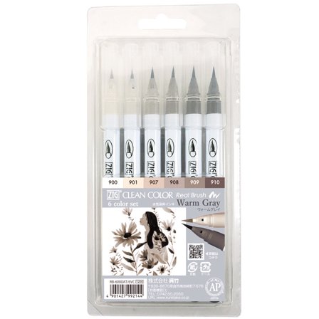 ZIG Kuretake Clean Color Real Brush 6-set Warm Gray